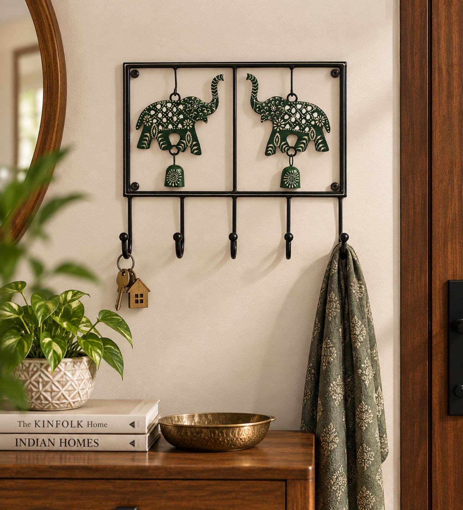 Handcrafted Elephant Key Holder with Bell