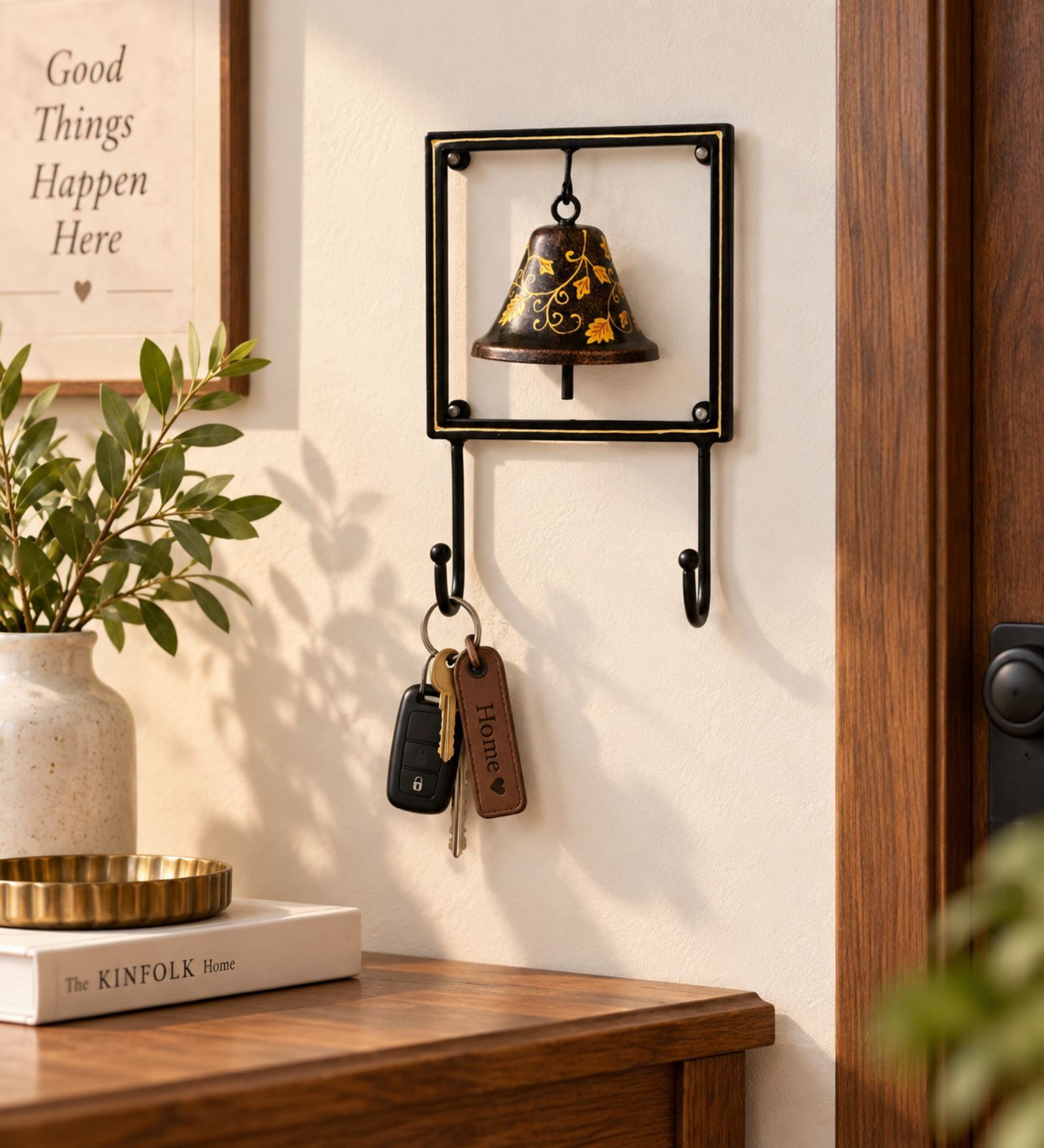 One Ghanti Grace Metal Hanging Bell Key Holder with Hook