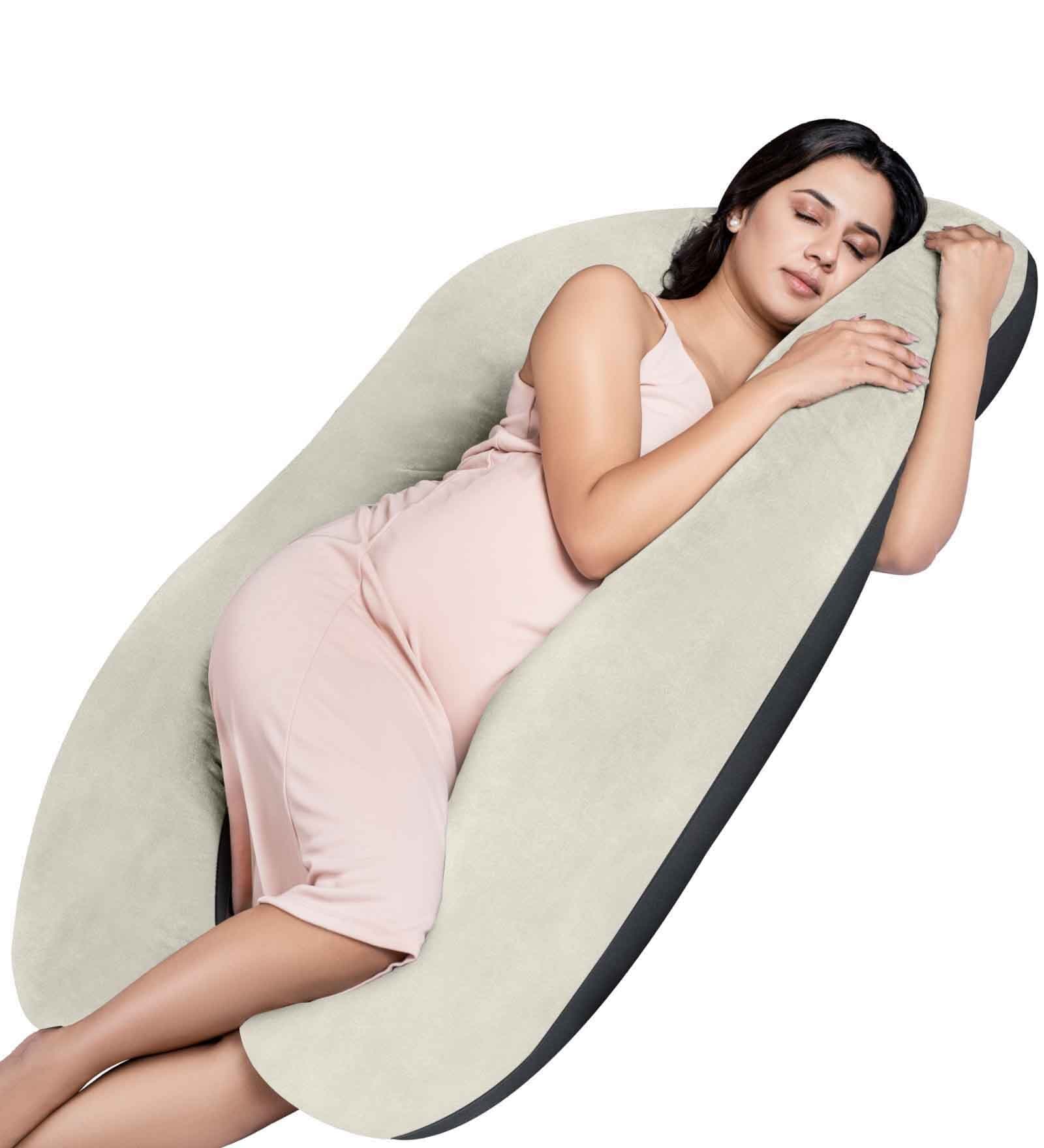 U Shaped Velvet 50 x 31 Inch Pregnancy Pillow in Black & Cream Colour