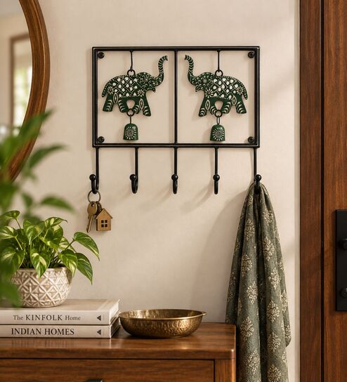 Handcrafted Elephant Key Holder with Bell