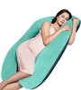 U Shaped Velvet 50 x 31 Inch Pregnancy Pillow in Aqua Green & Navy Blue Colour