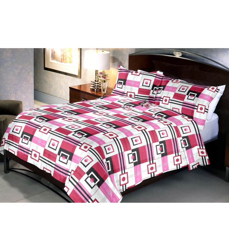 Buy Uber Urban Pink Geometric Shapes Double Bedsheet Set Online