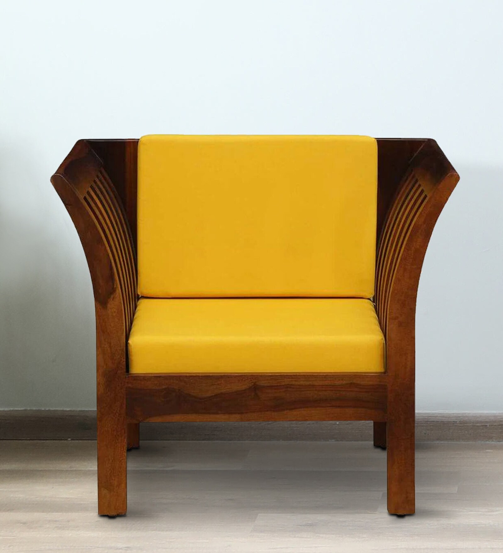 Udine Sheesham Wood 1 Seater Sofa in Scratch Resistant Honey Oak Finish