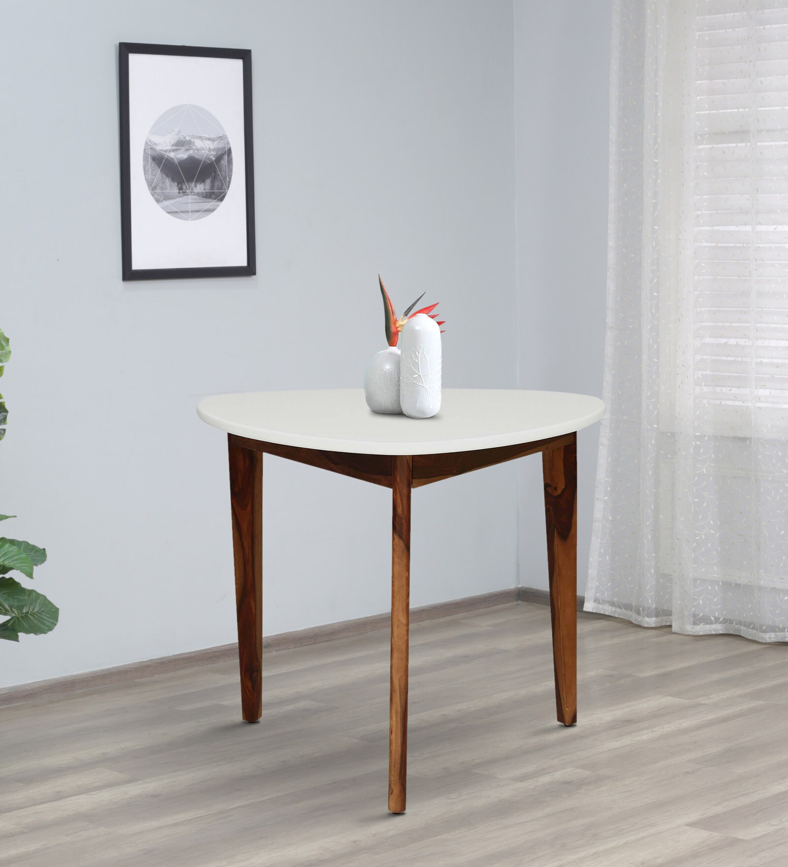 Ufa Sheesham Wood 3 Seater Dining Table With White Triangular Top