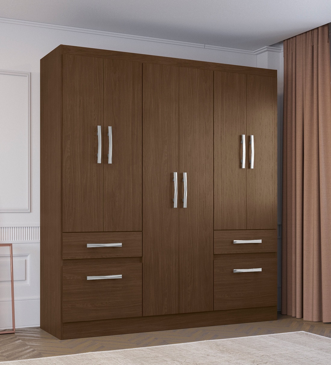 Buy Ujisato 6 Door Wardrobe With Drawer In Regato Walnut Finish By Mintwud Online 4+ Door