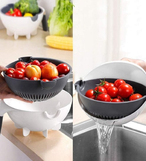 White & Black Plastic Plastic Multifunctional 2 In 1 Washing Vegetables And Fruit Draining Strainer
