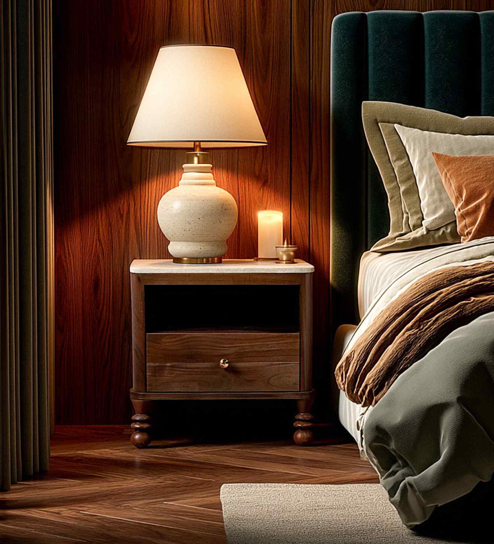 Ukti Marble Bedside In Walnut Finish