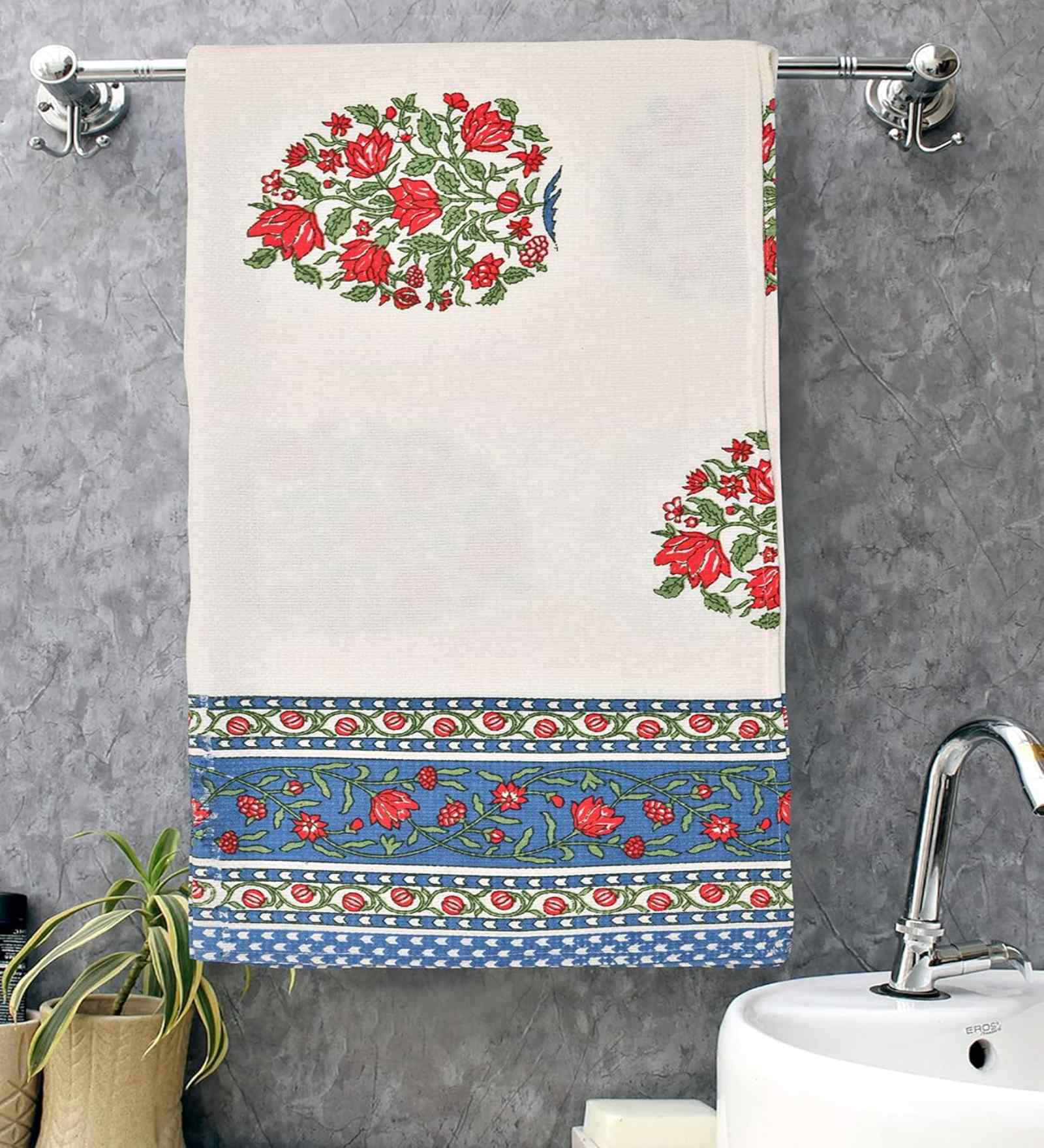 Ultramarine Madhuban Floral Waffle Cotton 250 GSM Bath Towel