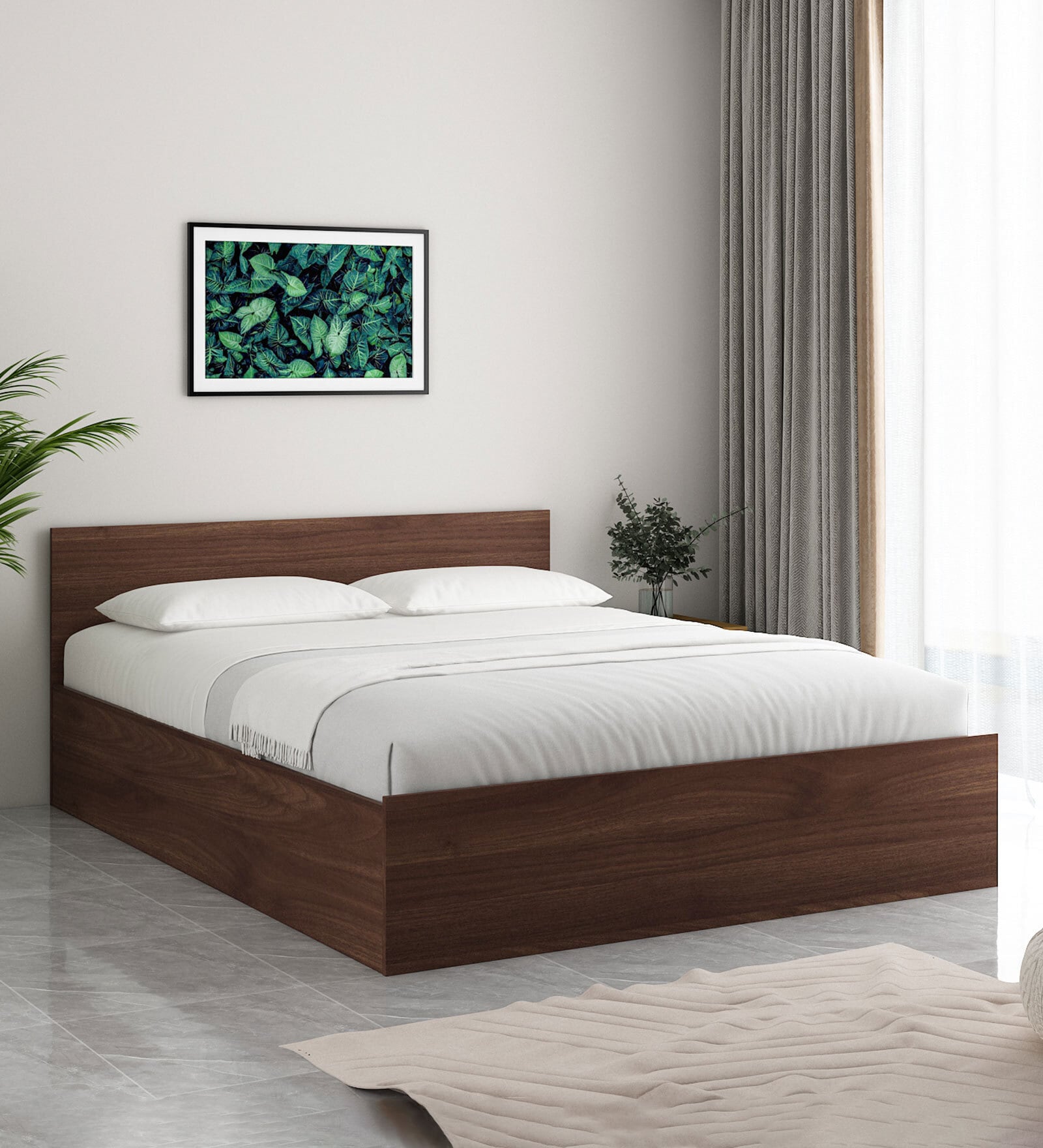 Ultramax Wood King Size Bed in Columbian Walnut and Frosty White Finish with Box Storage