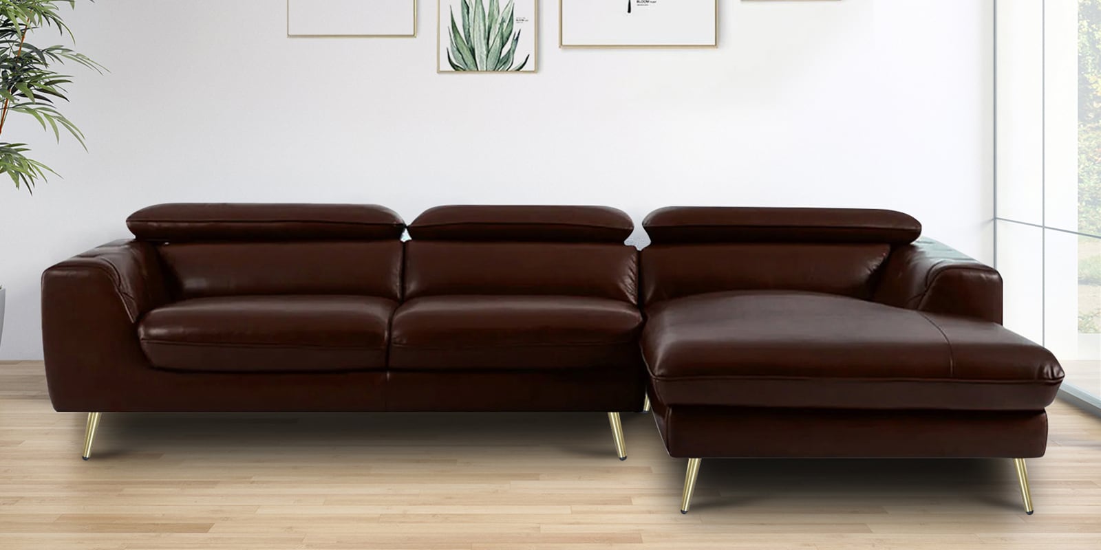 Ultra Leatherette LHS Sectional Sofa (2+ Lounger) With Adjustable Headrest in Brown Color