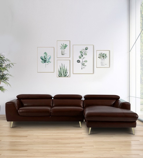 Ultra Leatherette LHS Sectional Sofa (2+ Lounger) With Adjustable Headrest in Brown Color