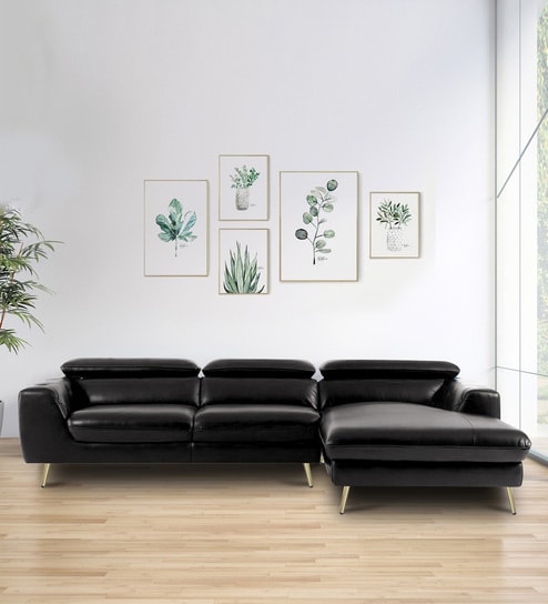 Ultra Leatherette LHS Sectional Sofa in Black Color