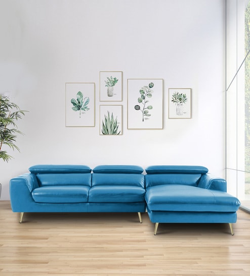 Ultra Leatherette LHS Sectional Sofa in Blue  Color
