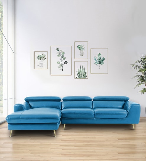 Ultra Leatherette RHS Sectional Sofa in Blue  Color