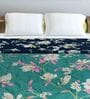 Ultra Soft Microfiber Reversible Floral Print Navy Blue and Sea Green Double Comforter