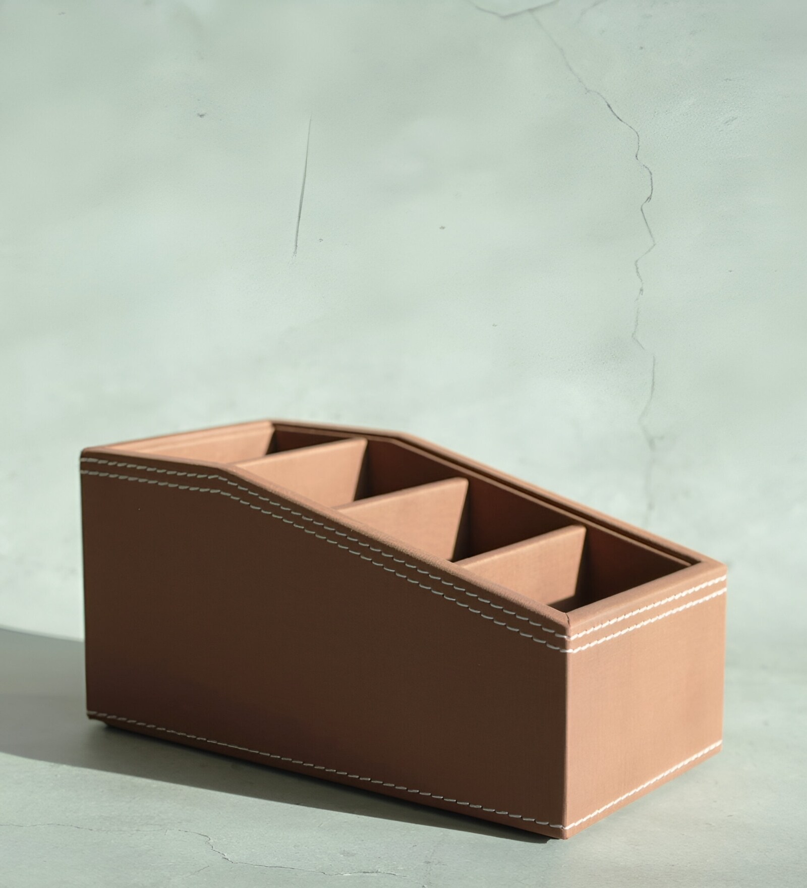 Umber Brown PU Leather Remote Control Holder Desk Organizer