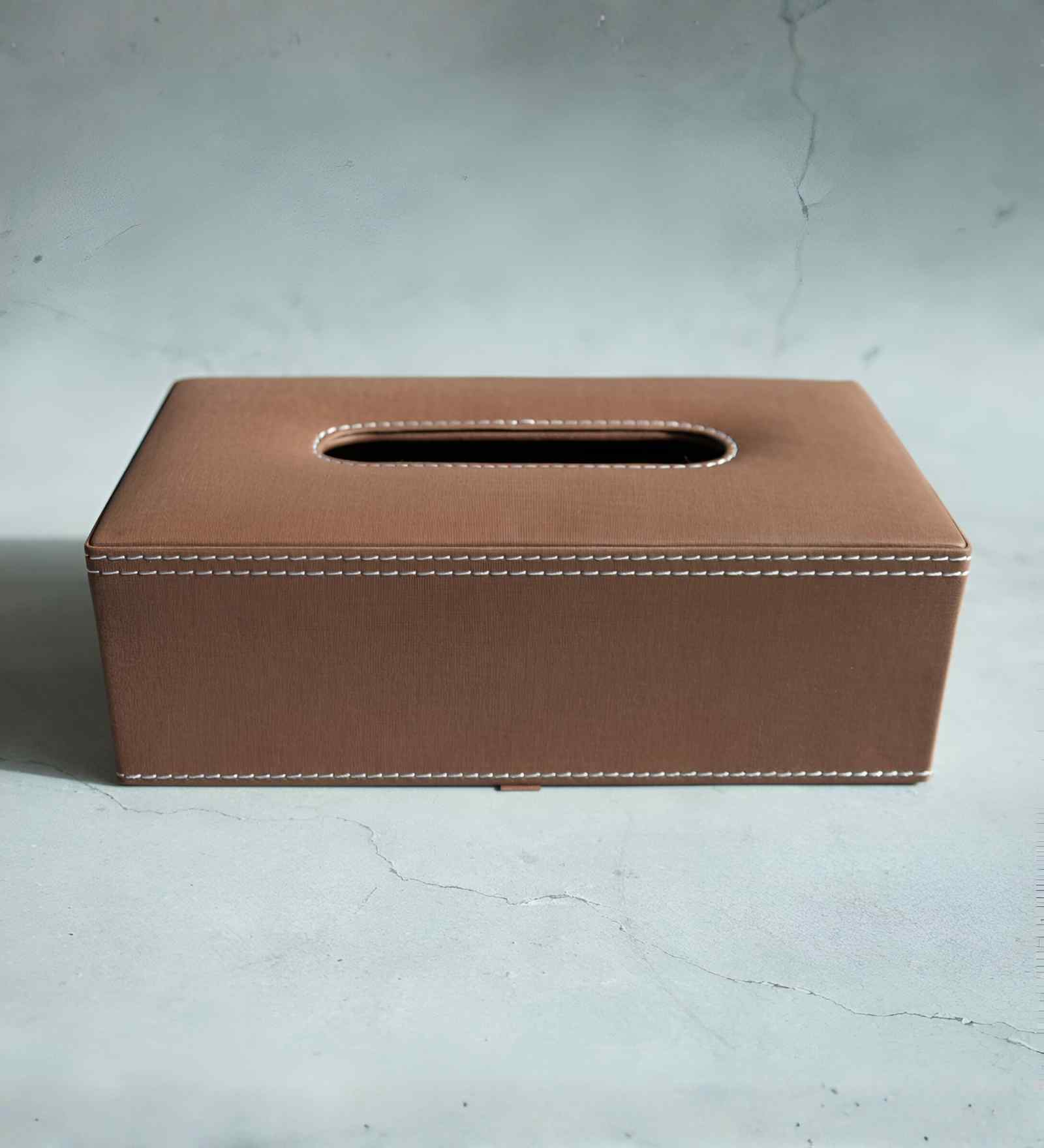 Umber Brown Rectangular PU Leather Tissue Box Cover Sleek Tabletop Napkin Dispenser
