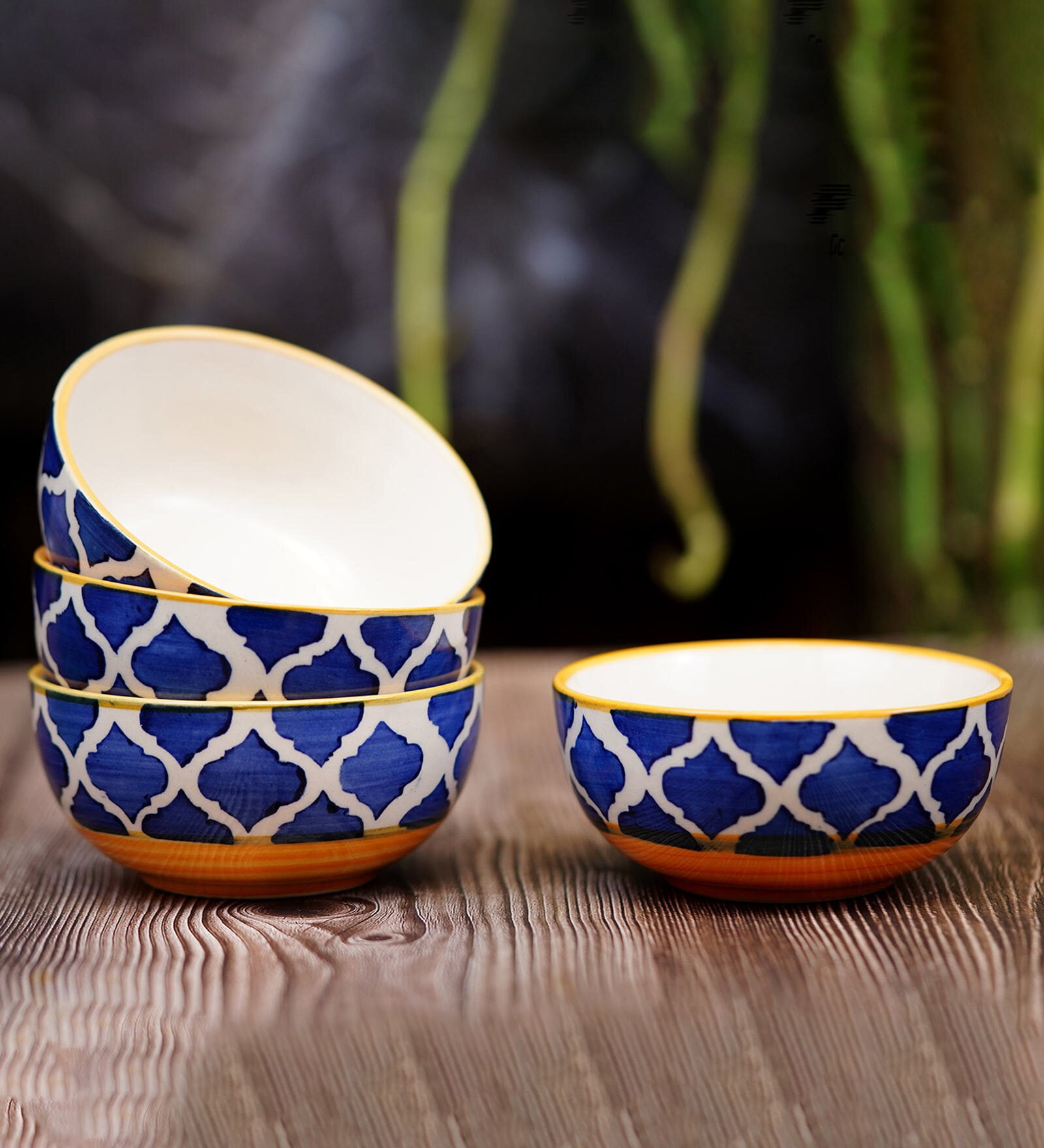 (Set of 4) Umrao 200ml Yellow Ceramic Handcrafted Dinner Bowls