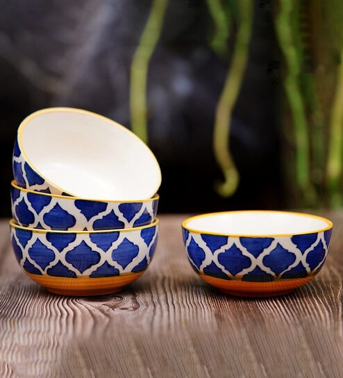 (Set of 4) Umrao 200ml Yellow Ceramic Handcrafted Dinner Bowls