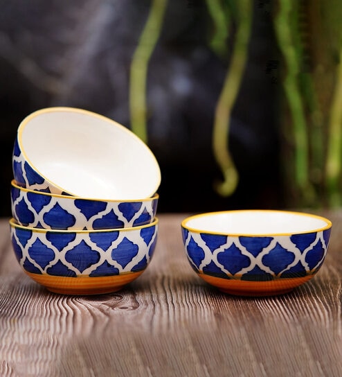 Umrao 200ml Yellow Ceramic Handcrafted ( Set of 4) Dinner Bowls