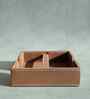 Umber Brown PU Leather Tissue Holder with Weighted Bar Design Elegant Tabletop Napkin Dispenser