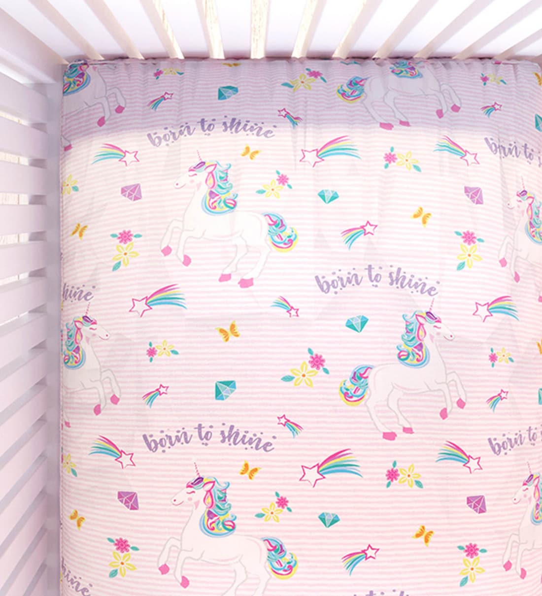 Buy Unicorn Crib Organic Bedsheet in Multicolour by Fancy Fluff Online