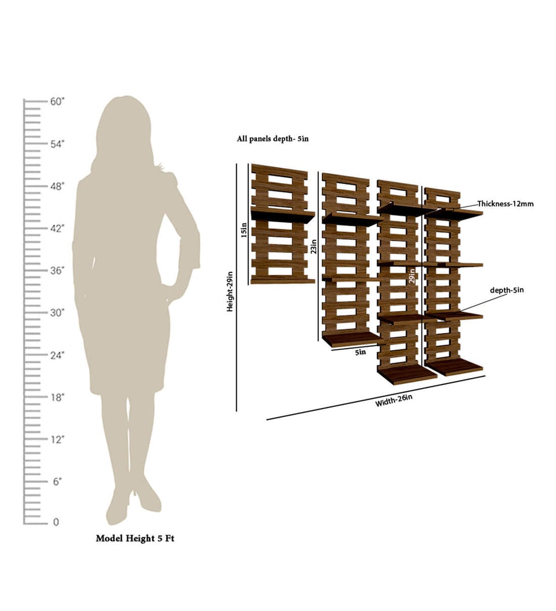 Buy Unique Pattern Set Of 4 Walnut Wood Wall Shelf at 48% OFF by