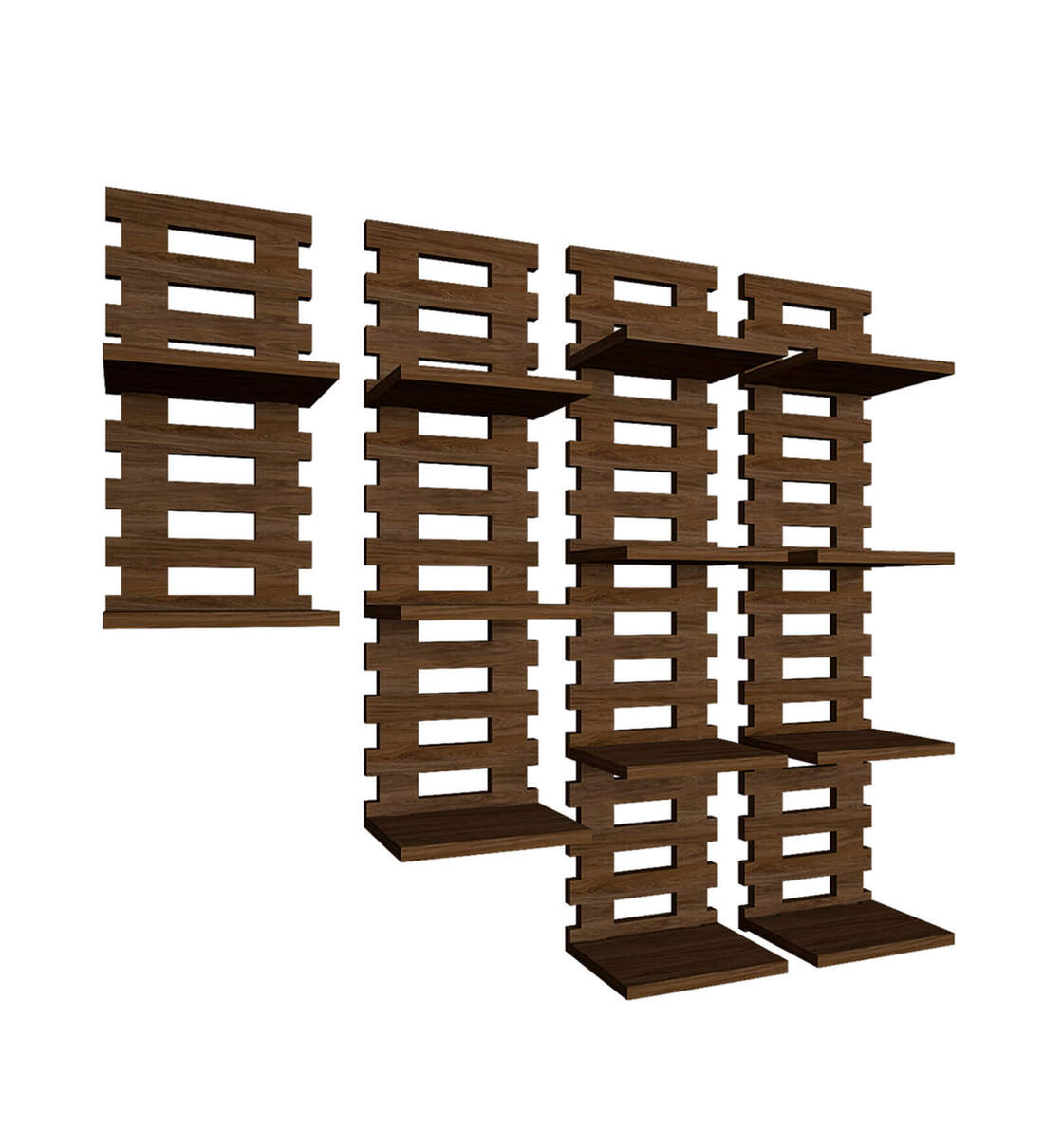 Buy Unique Pattern Set Of 4 Walnut Wood Wall Shelf at 48% OFF by