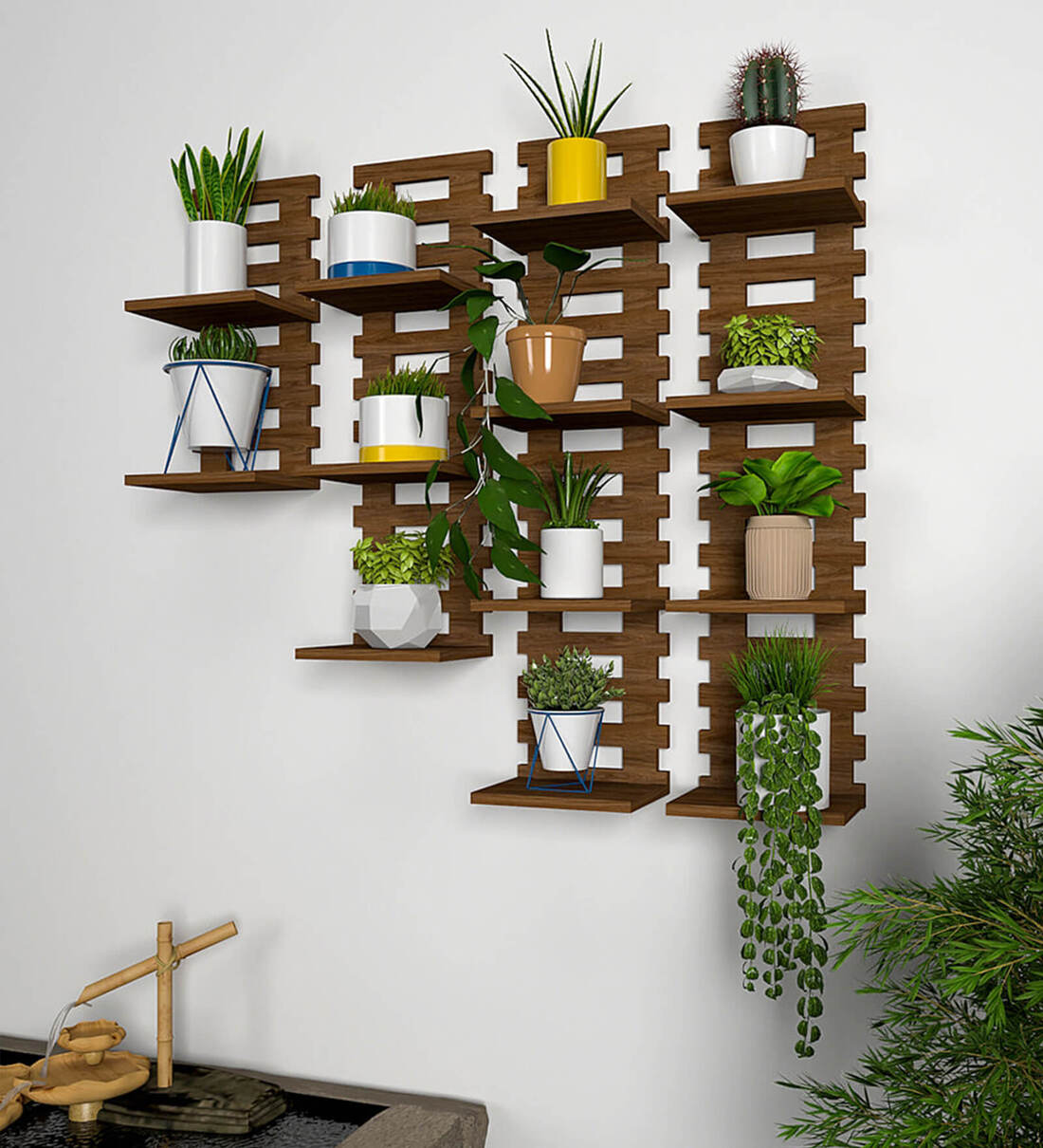 Buy Unique Pattern Set Of 4 Walnut Wood Wall Shelf at 36% OFF by