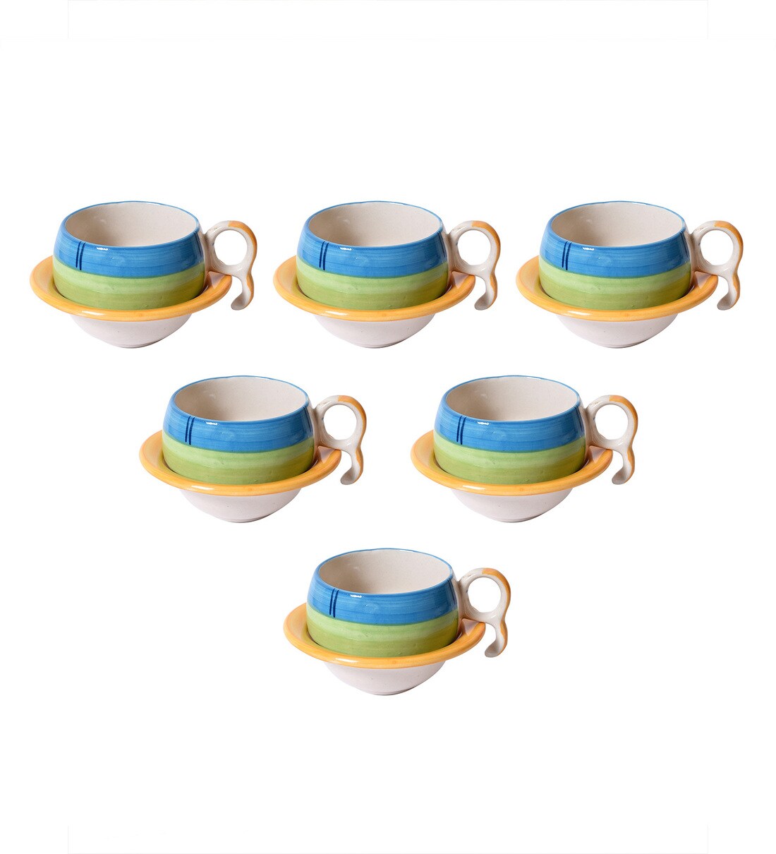 Buy 150 ML Green Stoneware Cups & Saucers Set of 6 by Unravel India Online Cups & Saucers