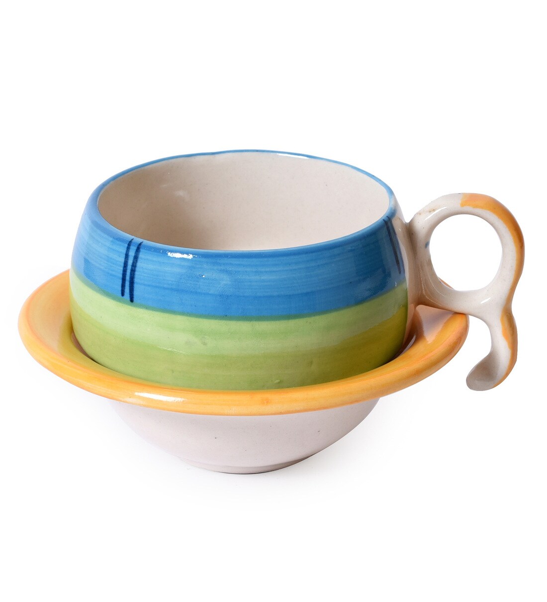 Buy 150 ML Green Stoneware Cups & Saucers Set of 6 by Unravel India