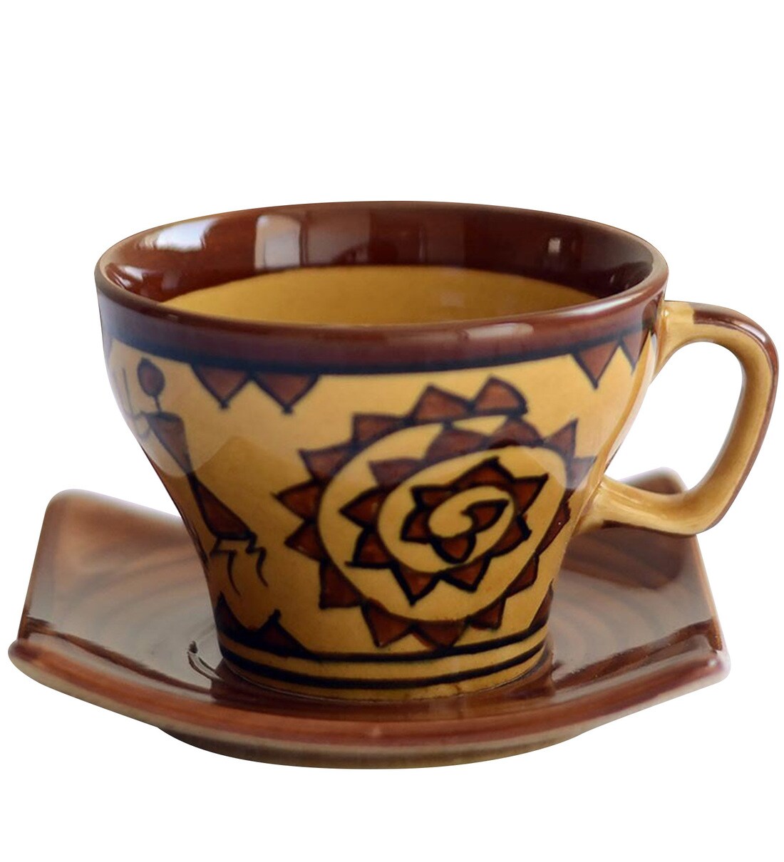 Buy 150 ML Brown Stoneware Cups & Saucers Set of 6 by Unravel India