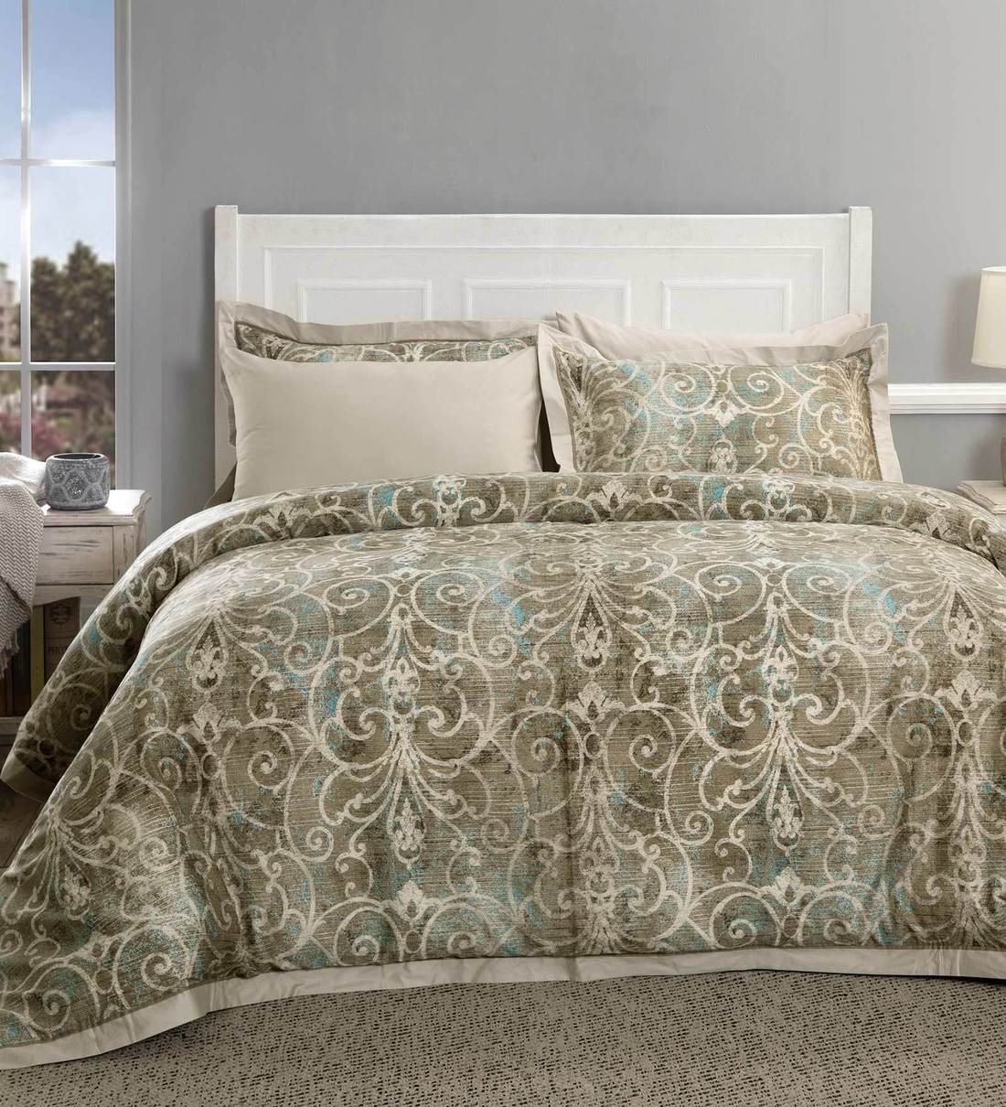 Buy Green Traditional 100 Cotton Double Bed Duvet Cover With 2 Pillow