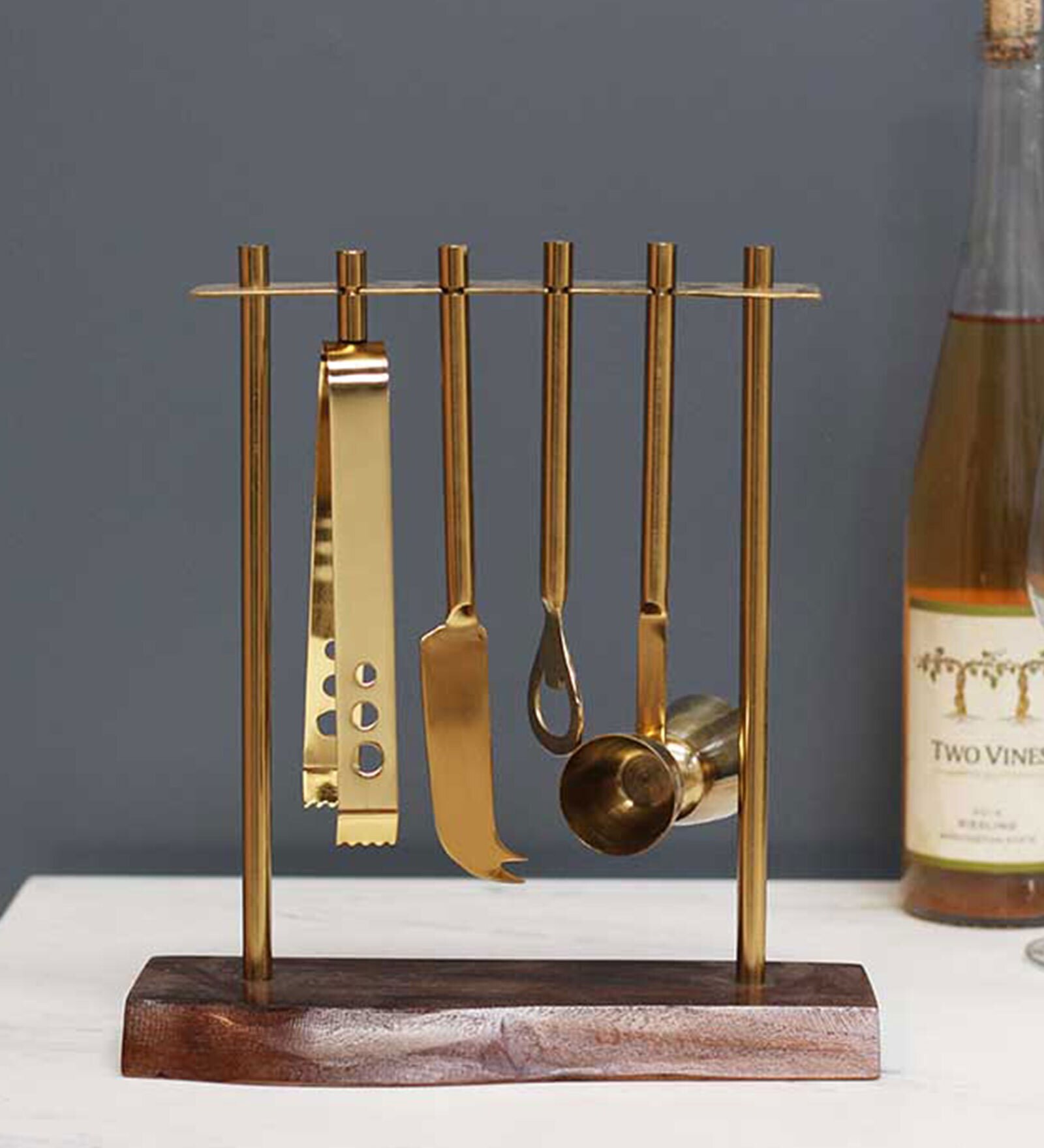 Buy Uneven Base Gold Metal (Set of 4) Bar Tool Set with Stand at 17