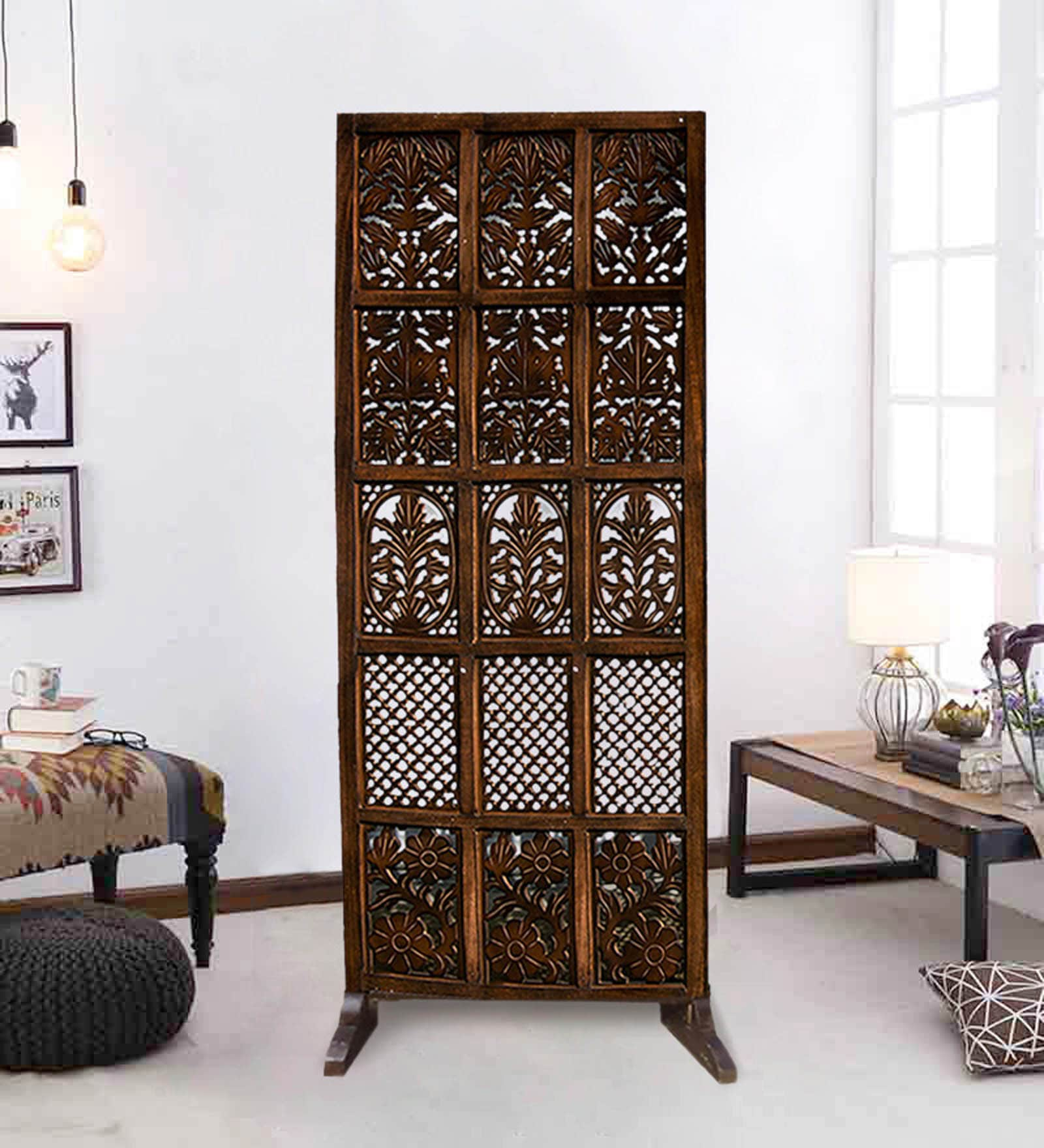 Buy Solid Wood Room Divider In Brown Colour By Wooden Twist Online