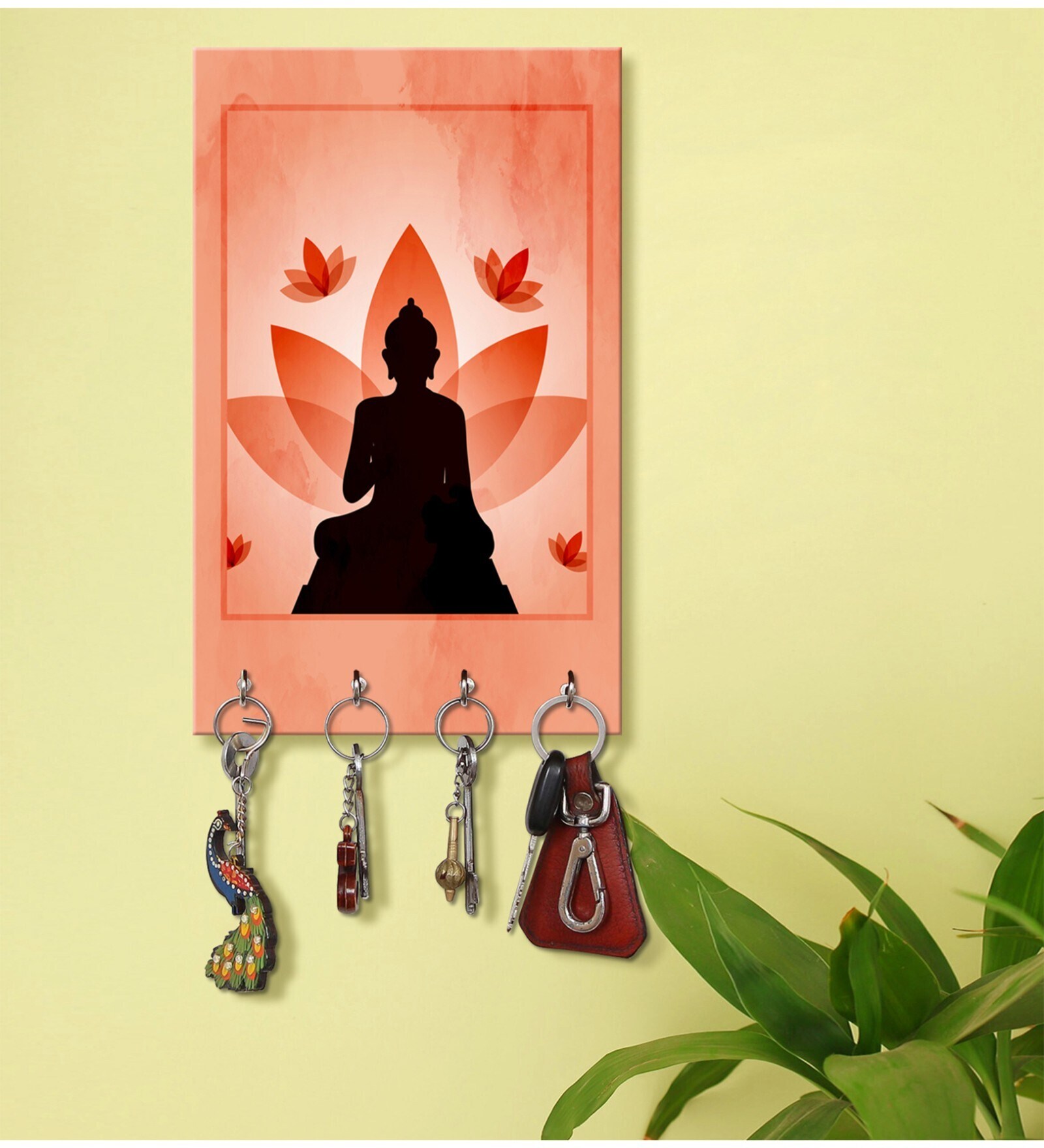 Buddha Multicolour MDF 4 Hooks Key Holder