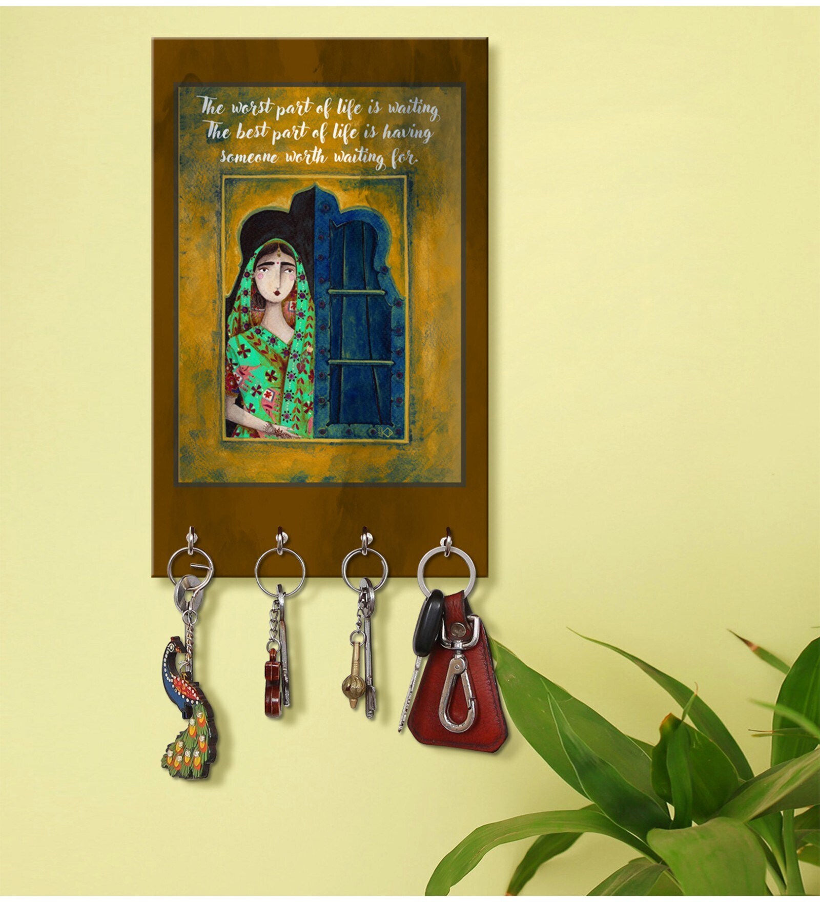 The Worst Part Of Life is Waiting Multicolour MDF 4 Hooks Key Holder