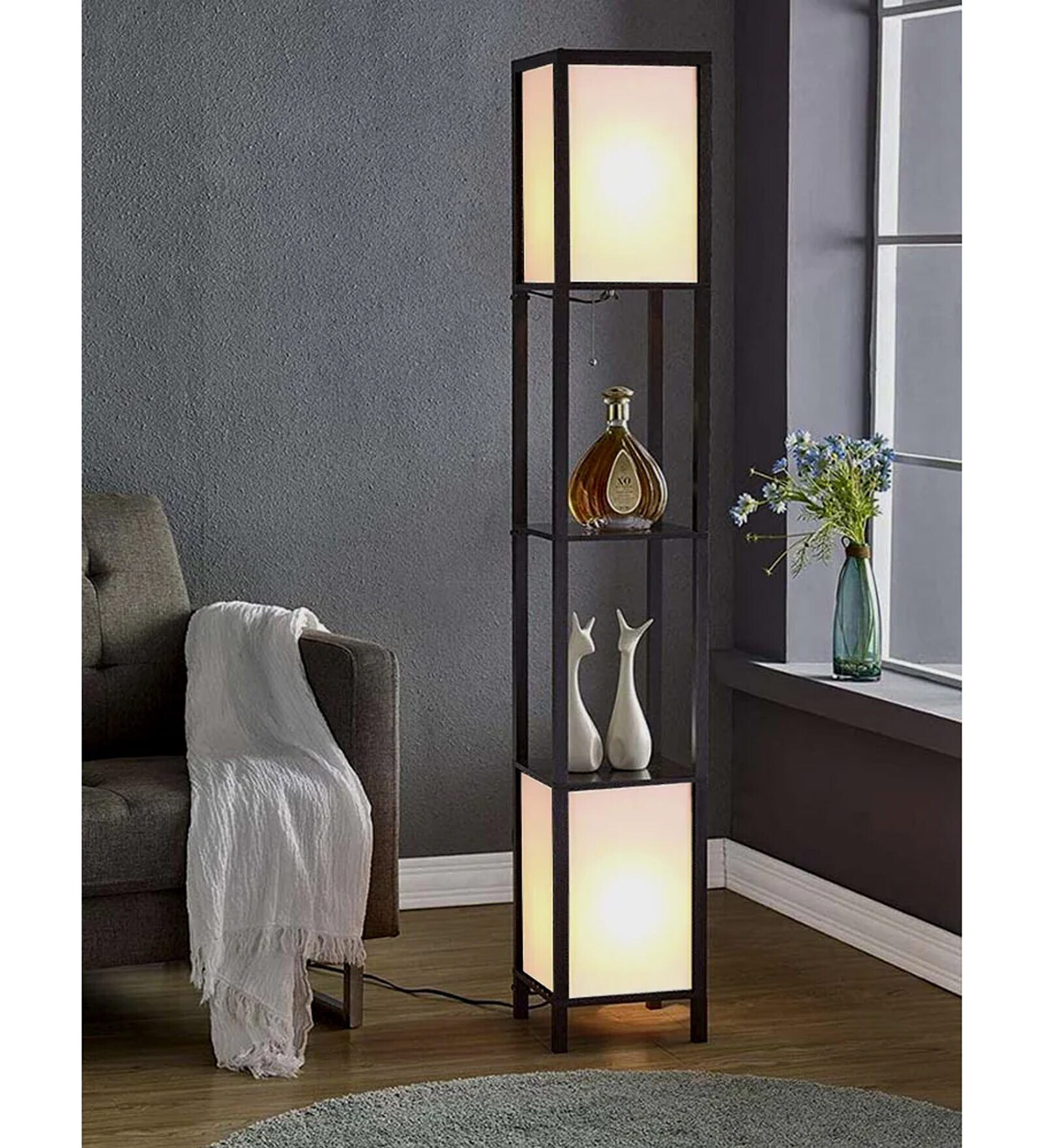 Buy Unique Crafted 2 Sided Black Iron Shelve Floor Lamp at 38% OFF by ...