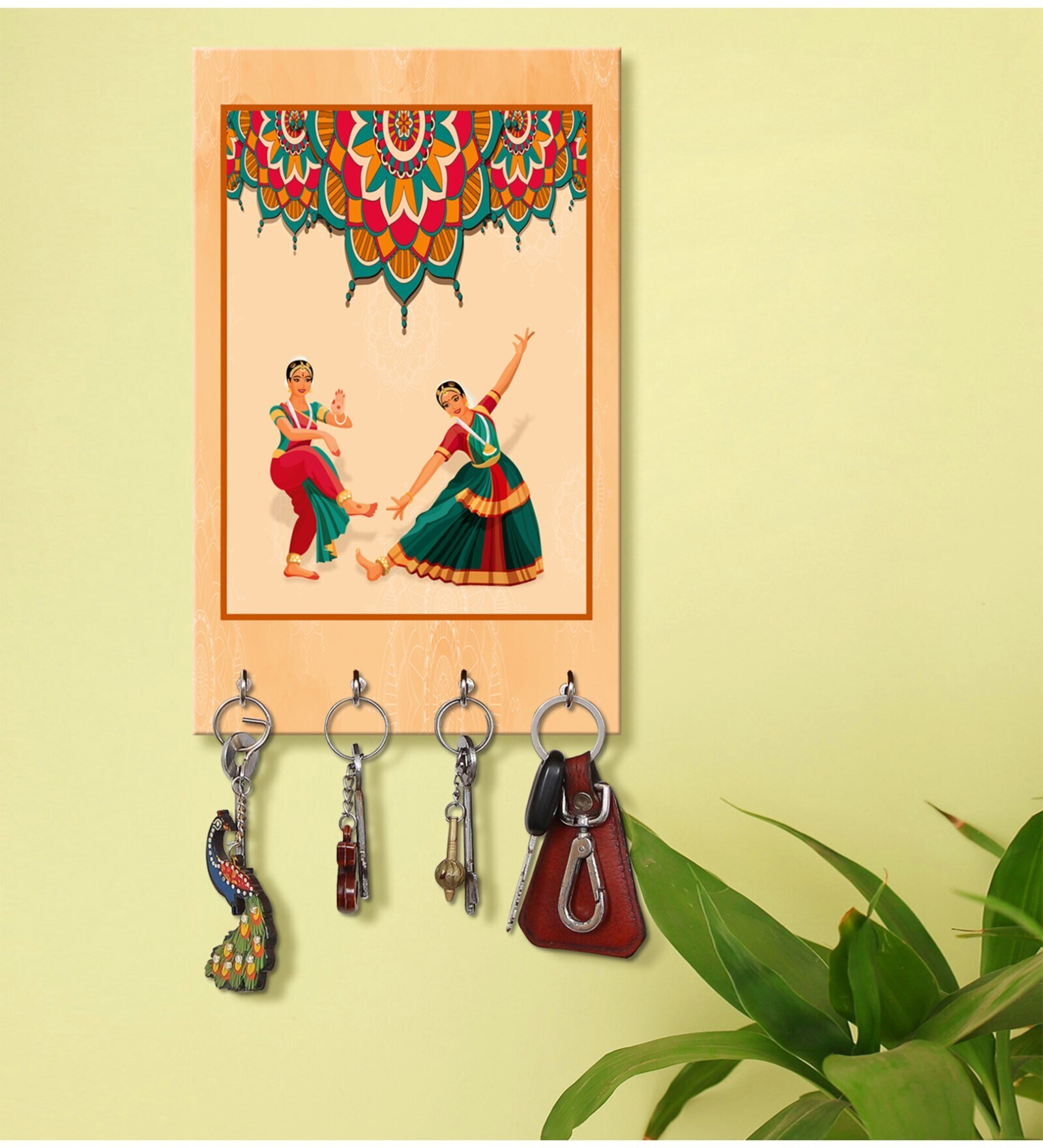 Dancing Lady Multicolour MDF 4 Hooks Key Holder
