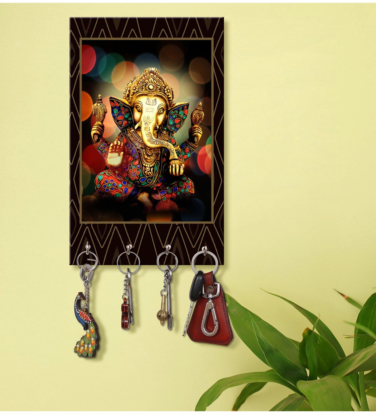 Decorative Ganesha Multicolour MDF 4 Hooks Key Holder