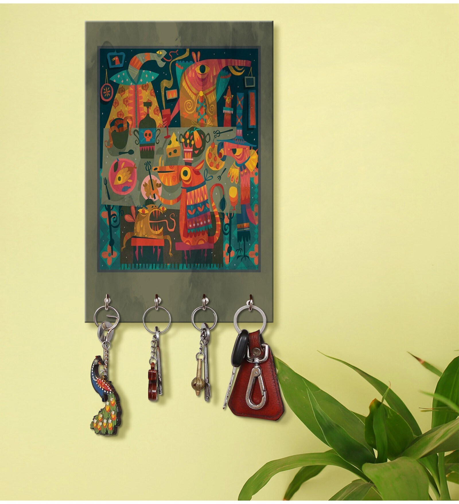 Animals & Monsters Multicolour MDF 4 Hooks Key Holder