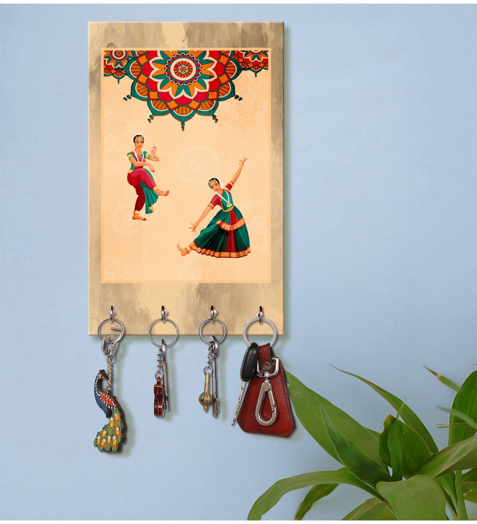 Dancing Lady Multicolour MDF 4 Hooks Key Holder