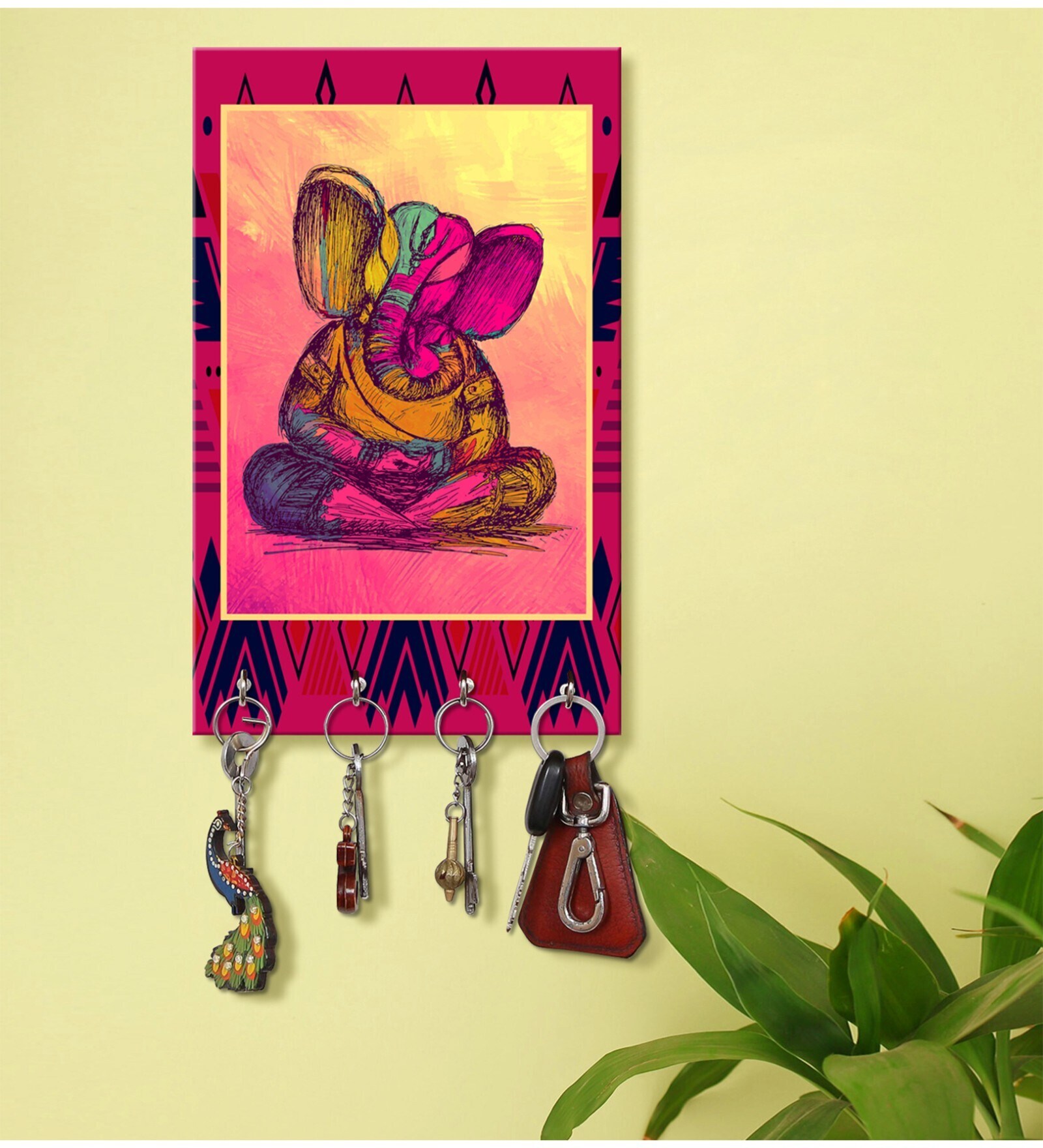 Decorative Ganesha Multicolour MDF 4 Hooks Key Holder