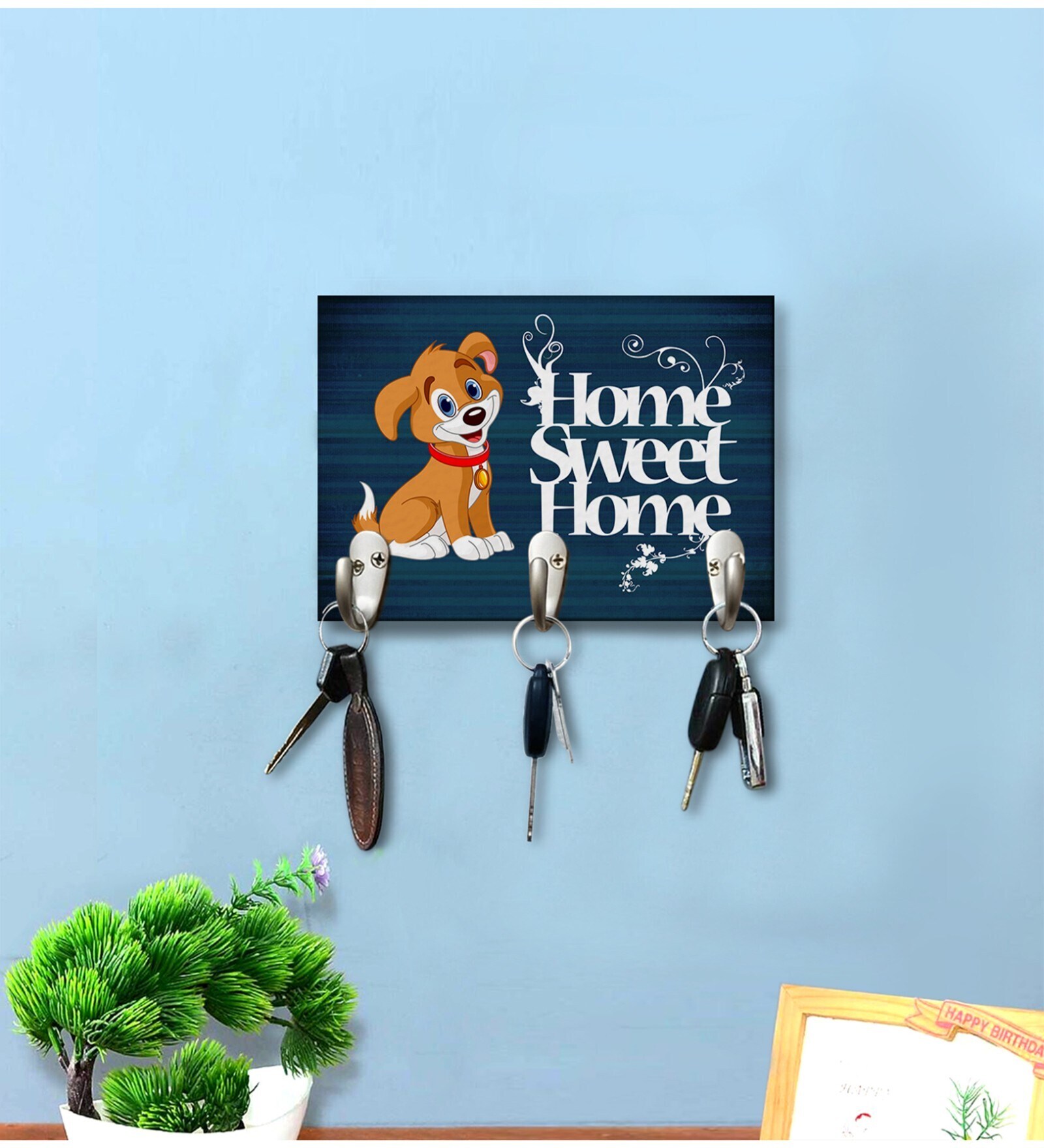 Baby Dog Multicolour MDF 3 Hooks Key Holder