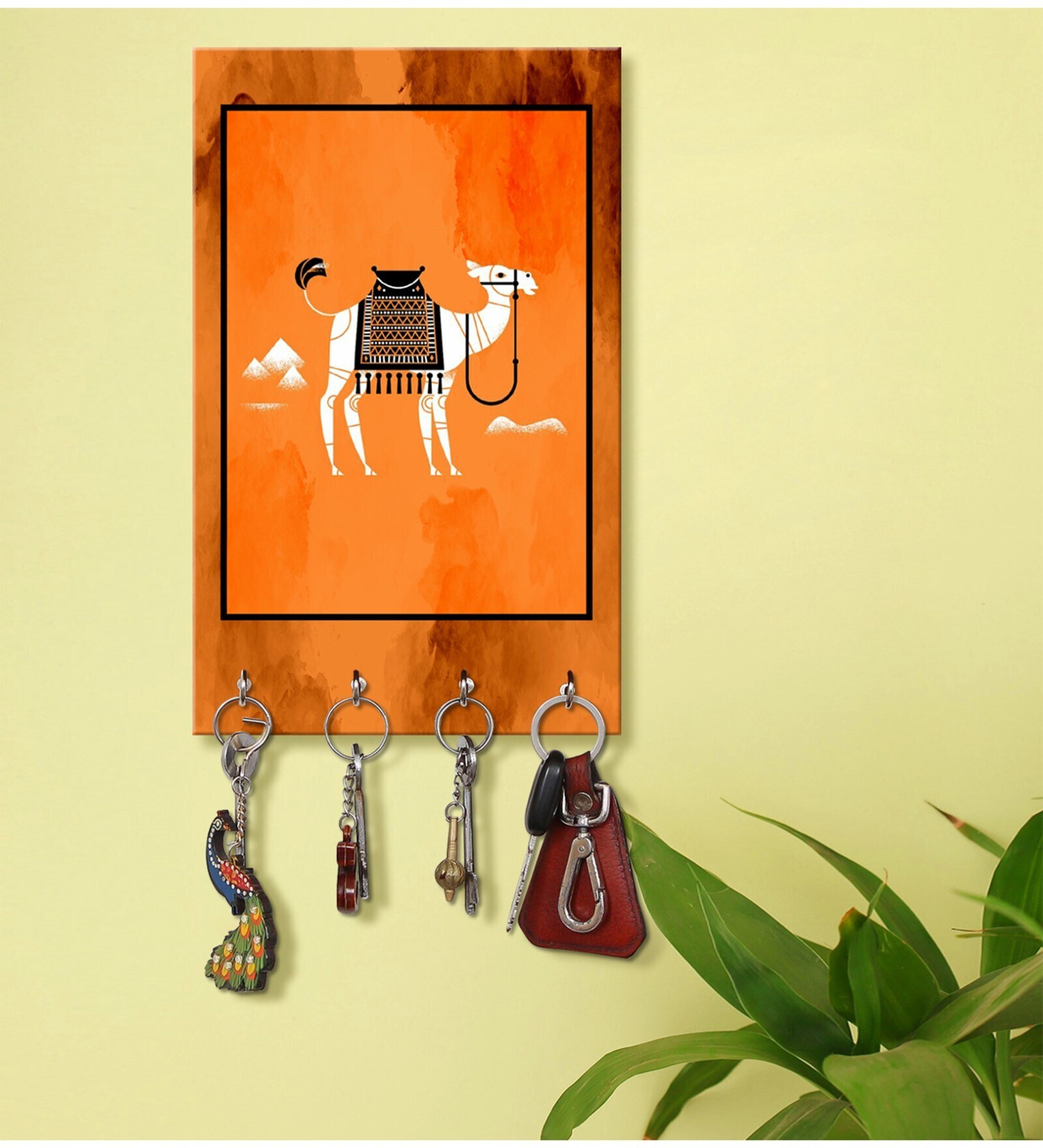 Dercorative Camel Multicolour MDF 4 Hooks Key Holder