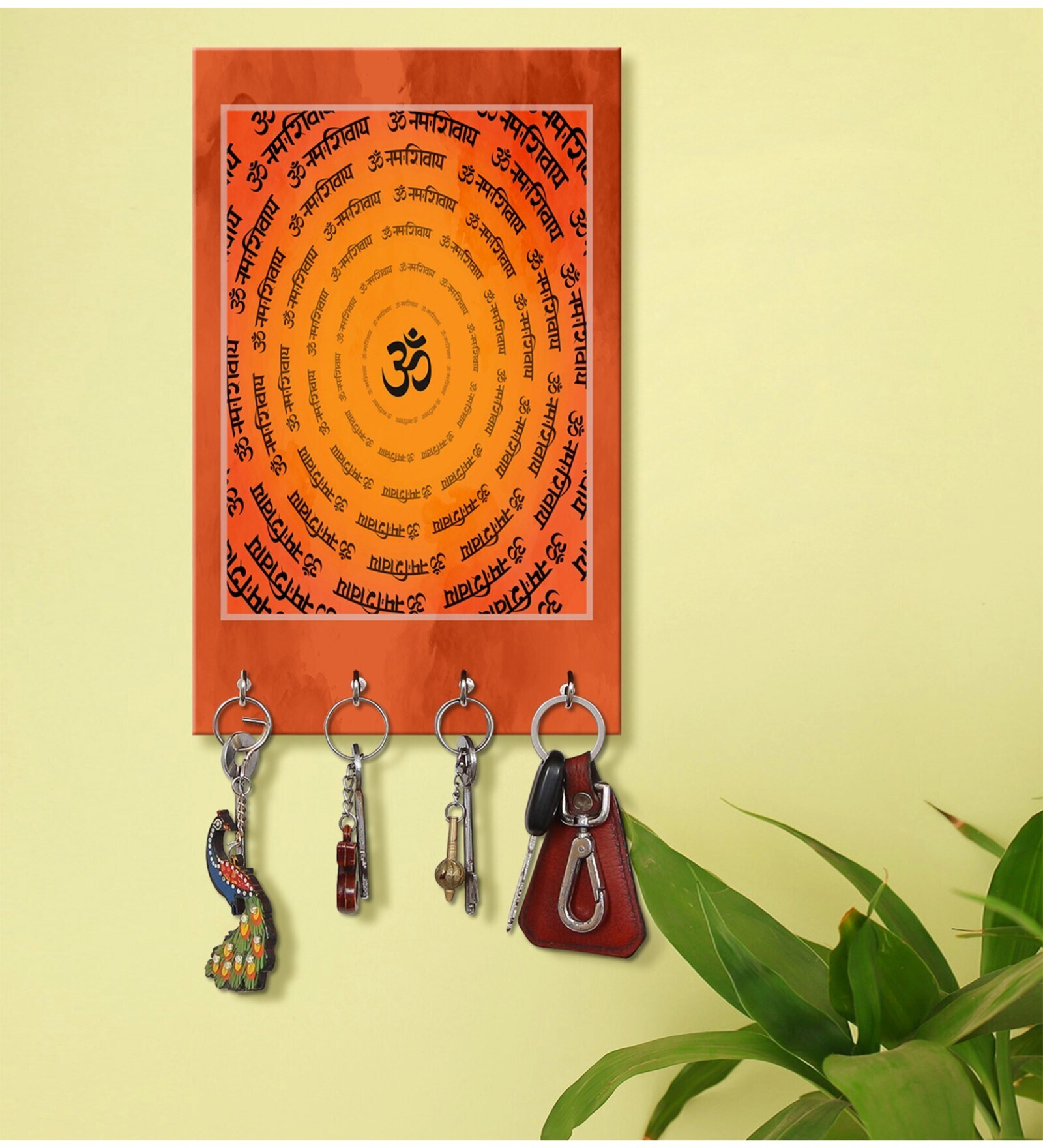Om Namah Shiva Multicolour MDF 4 Hooks Key Holder