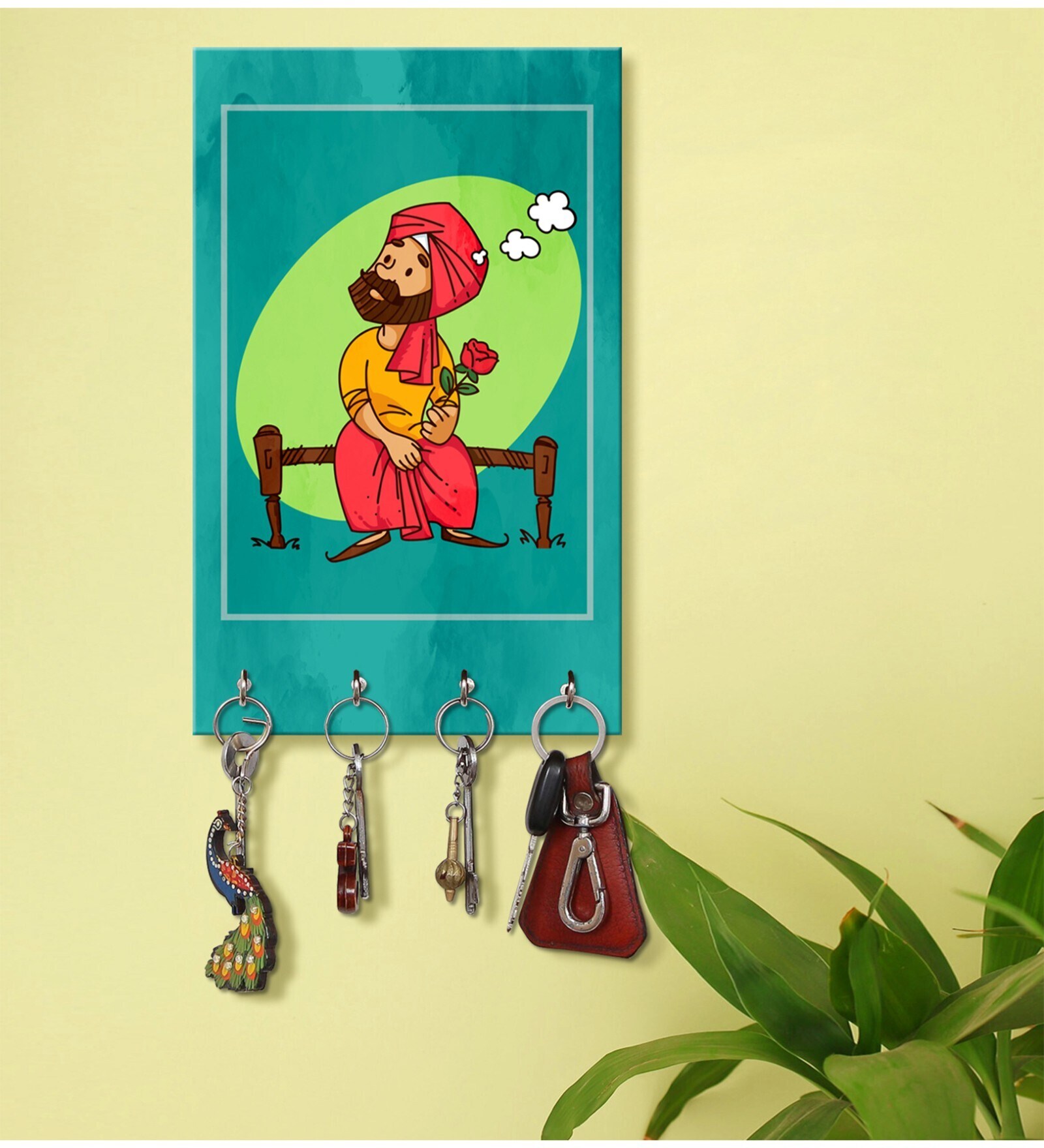 Rose Multicolour MDF 4 Hooks Key Holder