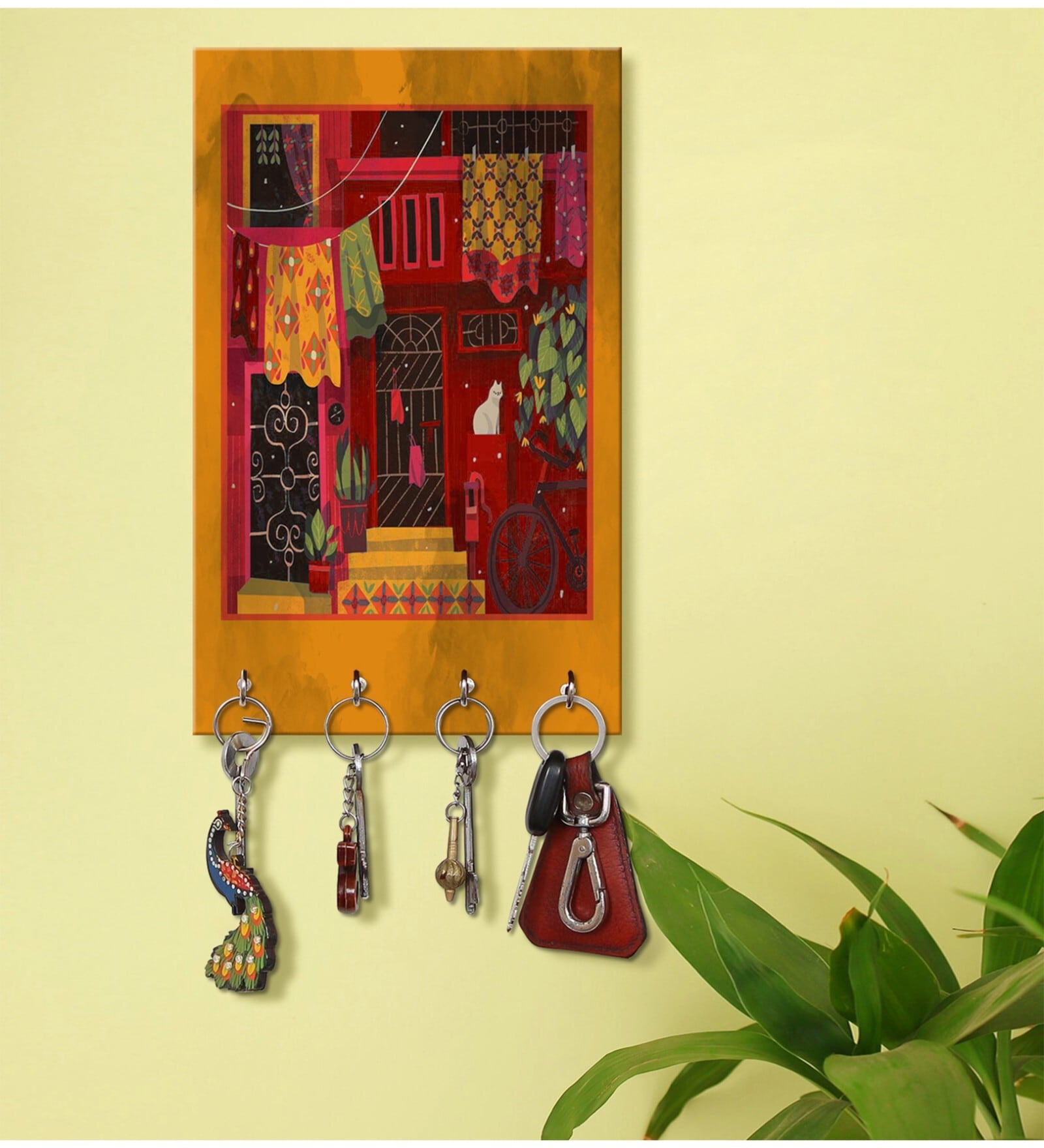 Decorative House Multicolour MDF 4 Hooks Key Holder