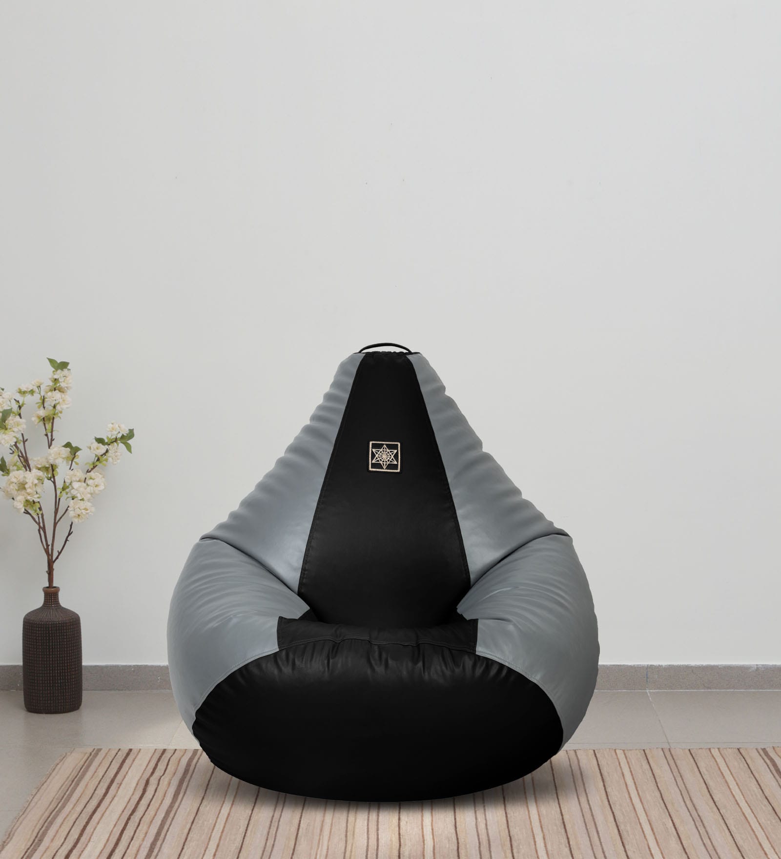Buy Unique XXL Leatherette Bean Bag with Beans in Black & Grey Colour