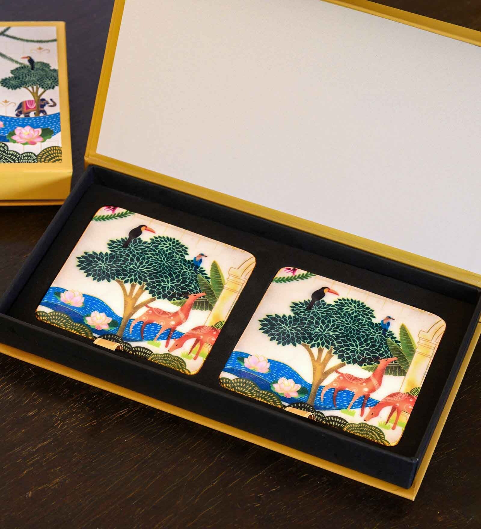Unity In Fight Multicolour (4 x 4 Inches) Marble (Set of 2) Coasters